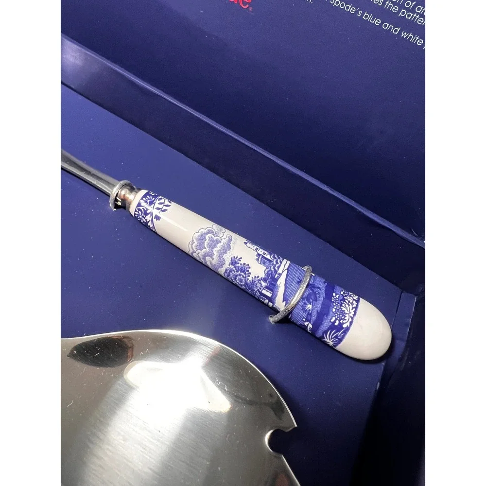Spode Blue Italian Salad Servers Set Stainless Steel Ceramic Handles BLI1107-X